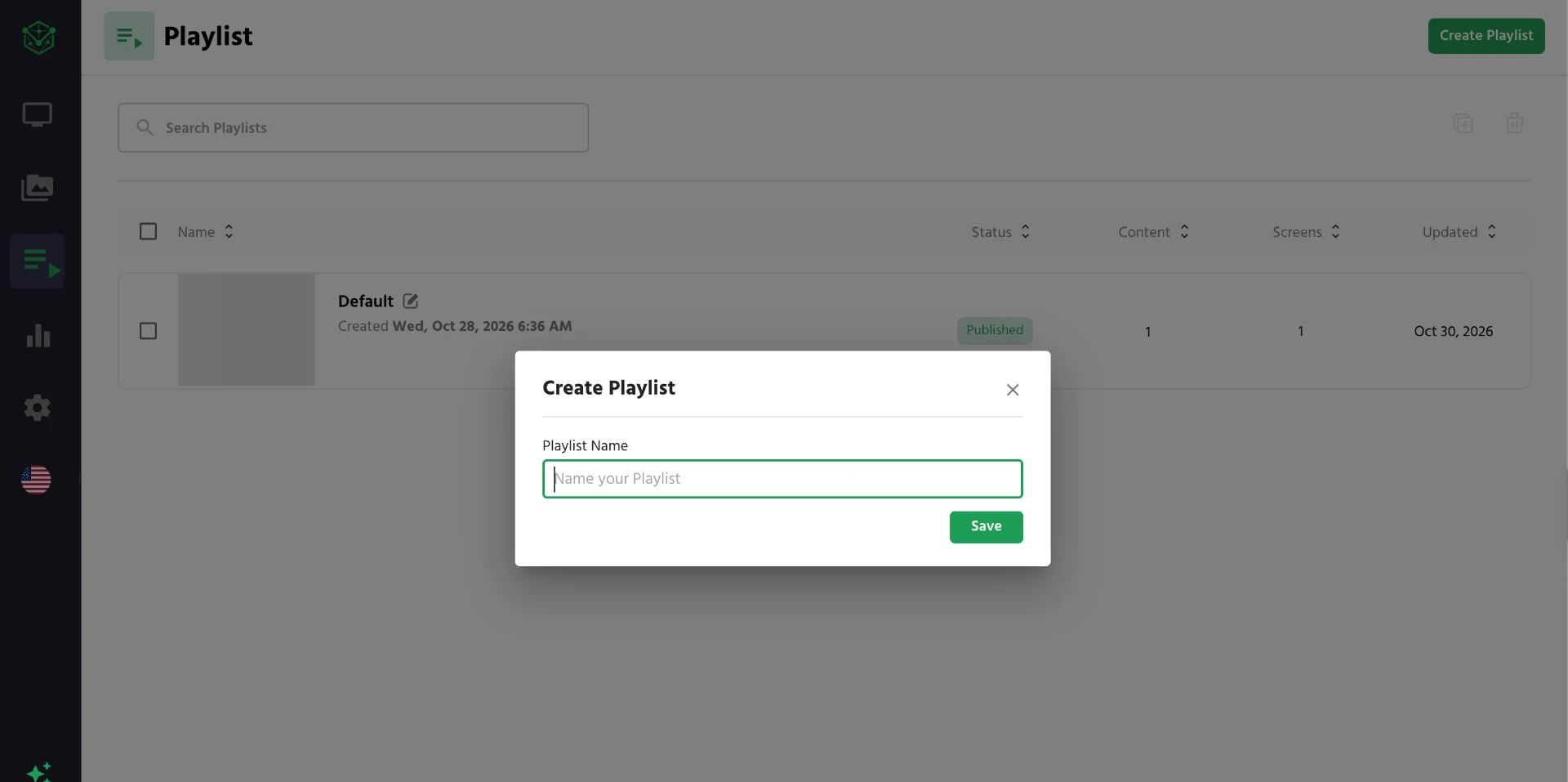 Create Playlist window