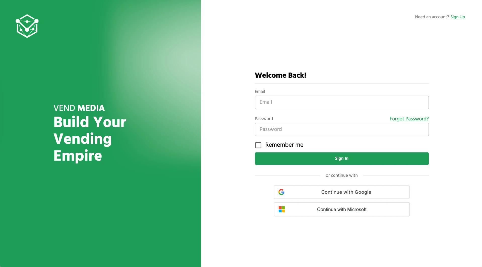 VendMedia sign-in page