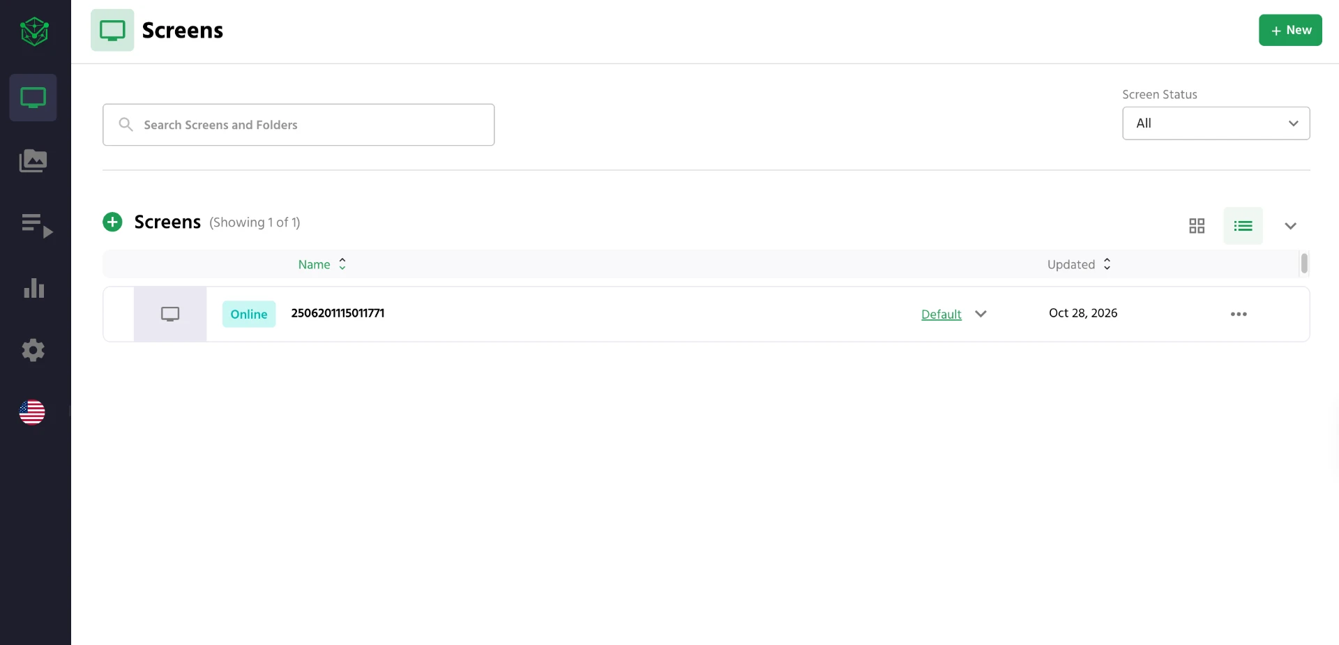 Playlist dropdown on the Screens page